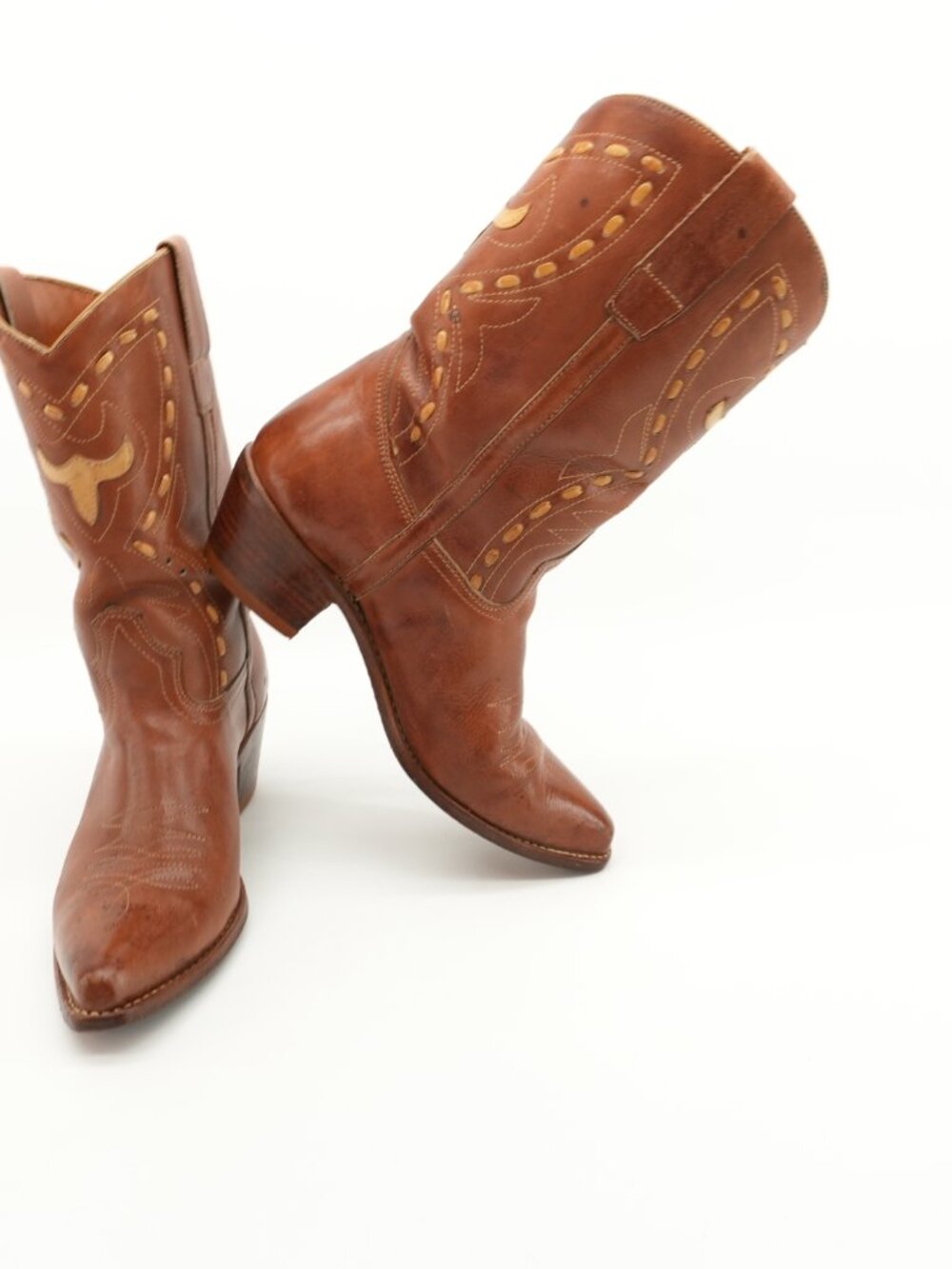 Vintage Leather Cowboy Boots Decorative Western Cowgirl Boots size 10 - Picture 15 of 15